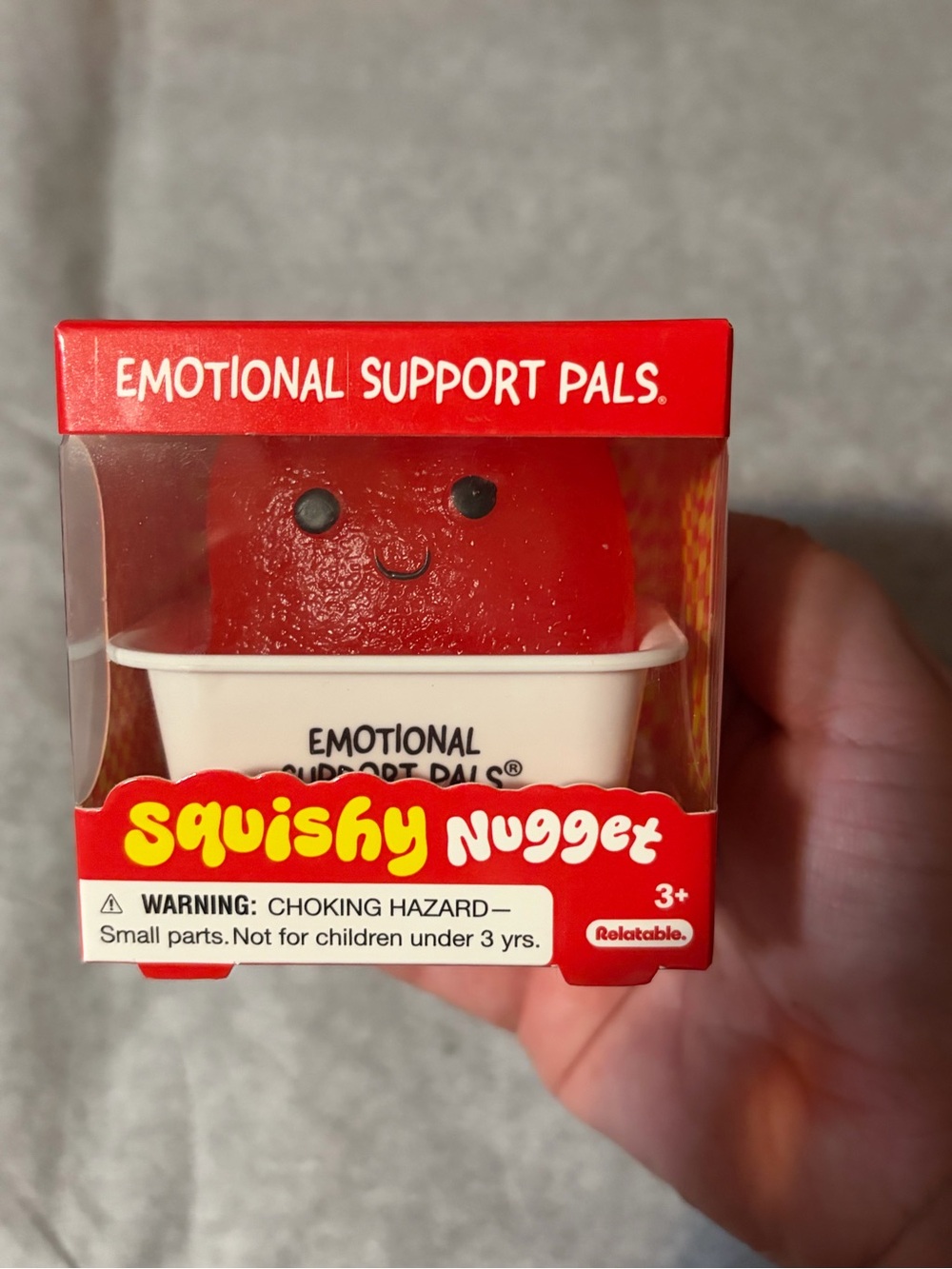 Emotional Support Squishy Nugget w. Dipping Sauce Stand- Red stress fidget toy